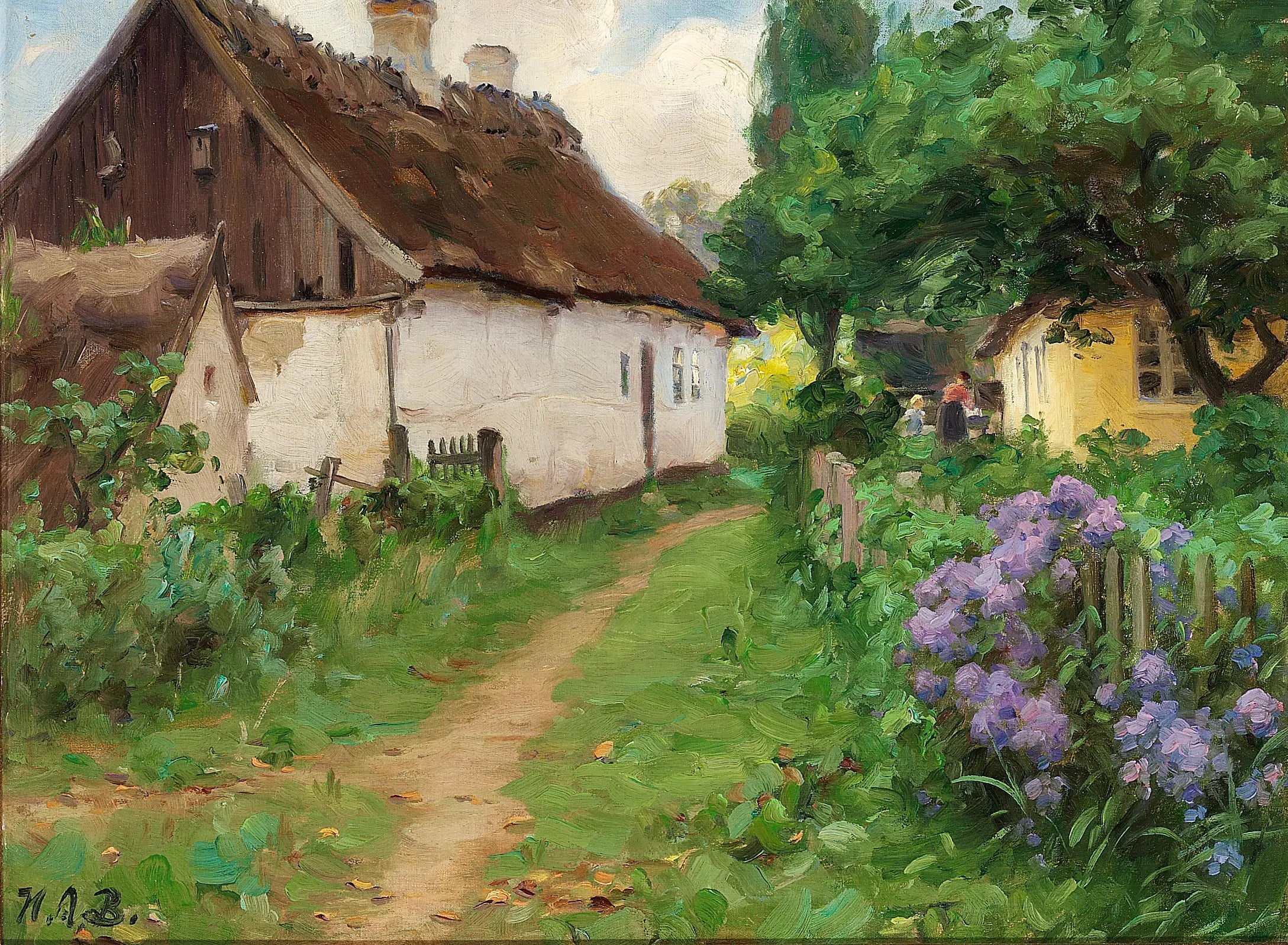 Journée d'été près d'une ferme. - H. A. Brendekilde image 1 reproduction de peinture à l’huile