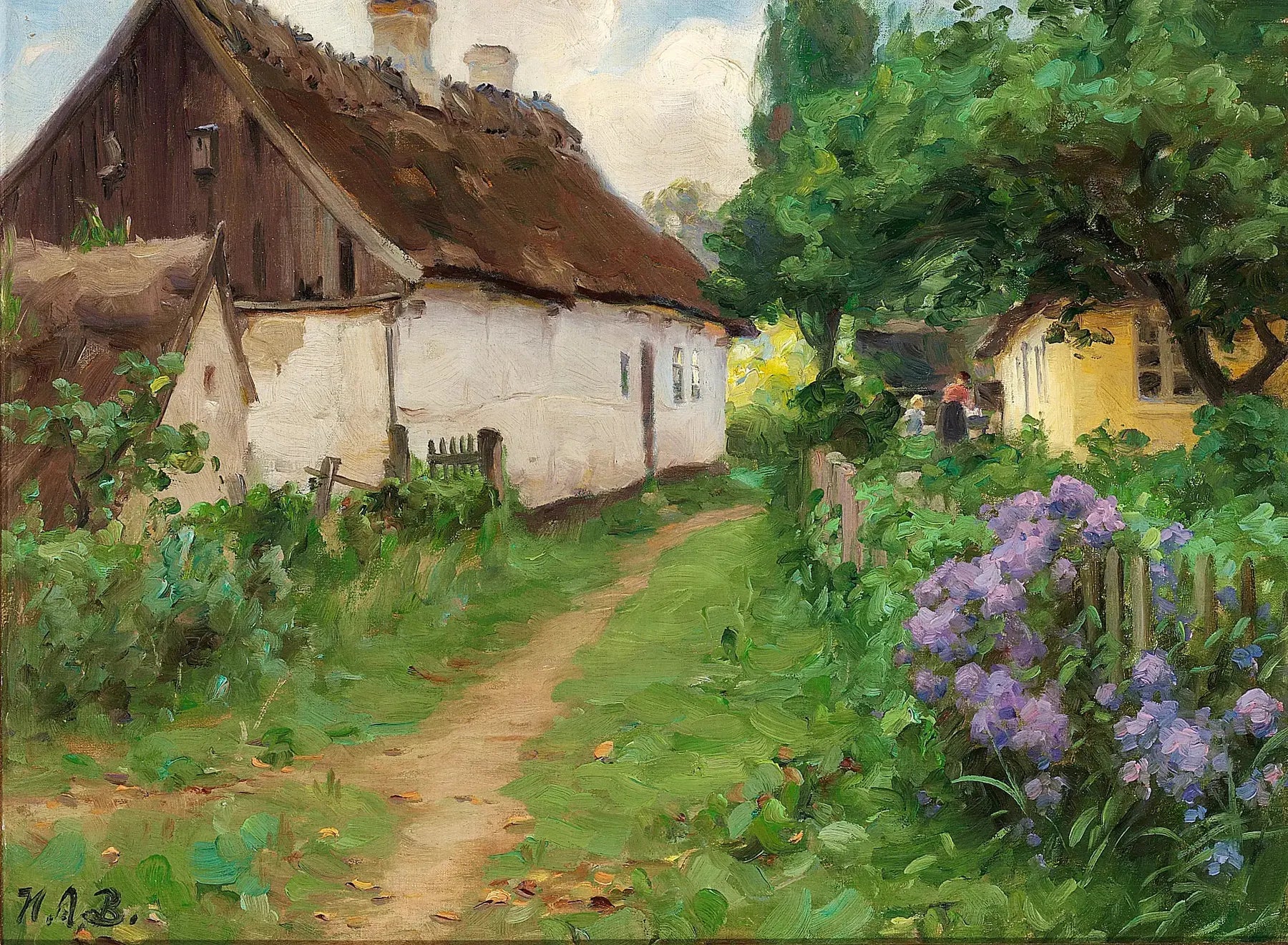 Journée d'été près d'une ferme. - H. A. Brendekilde image 1 reproduction de peinture à l’huile