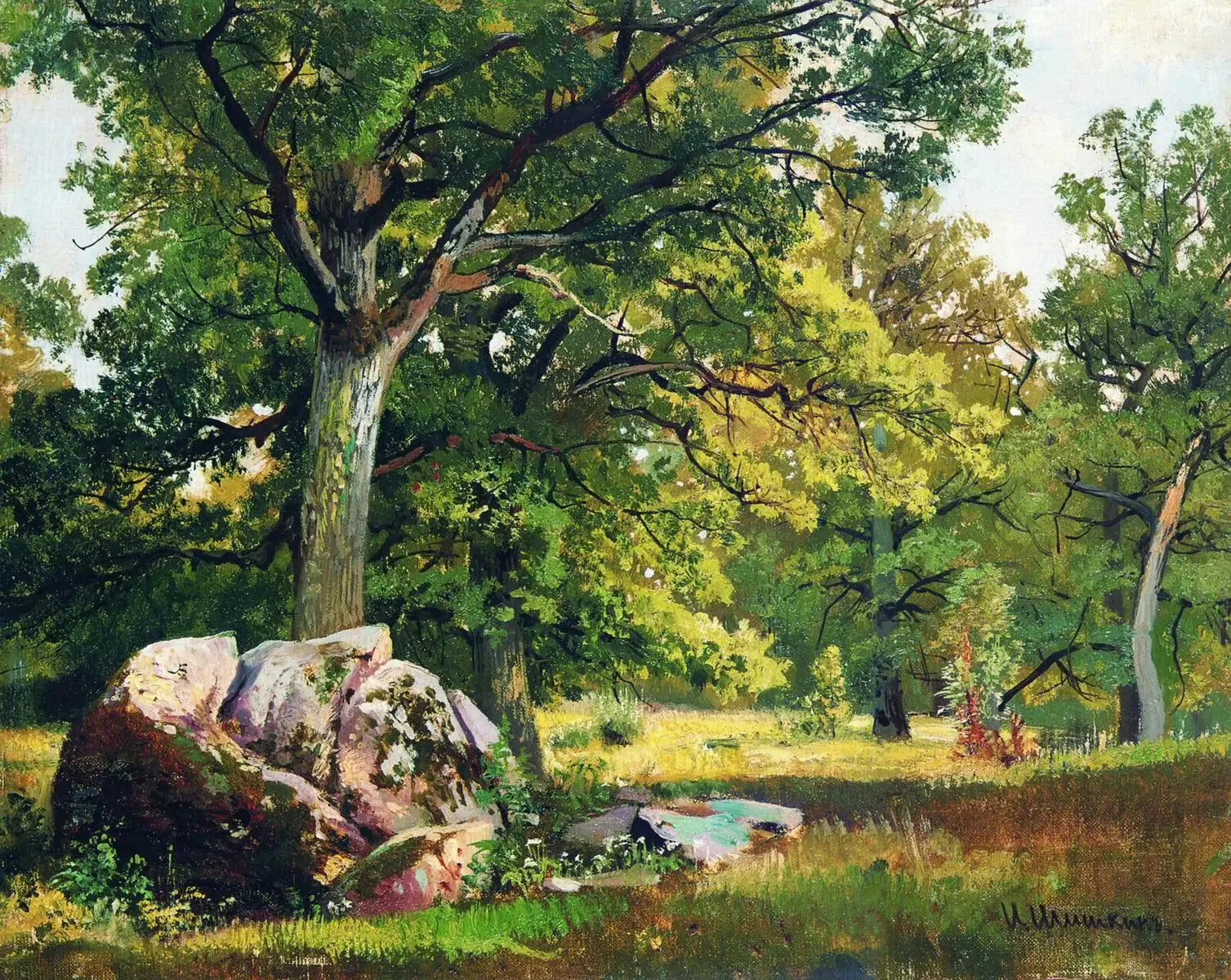 Journée ensoleillée en forêt. Chênes - Ivan Chichkine image 1 copie peinte à la main à l’huile