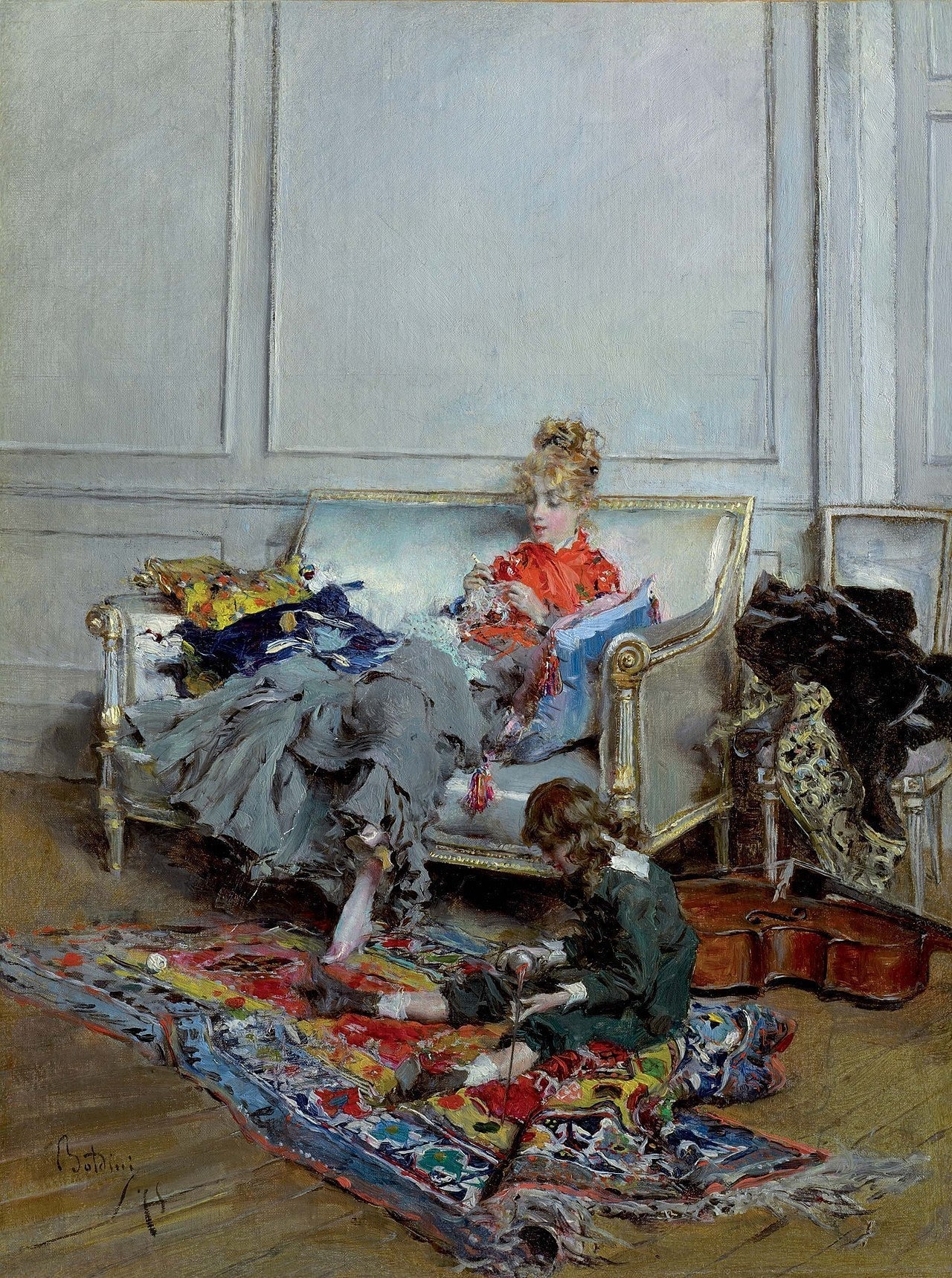 Jours tranquilles ou Jeune Femme au crochet - Giovanni Boldini image 1 reproduction de peinture à l’huile