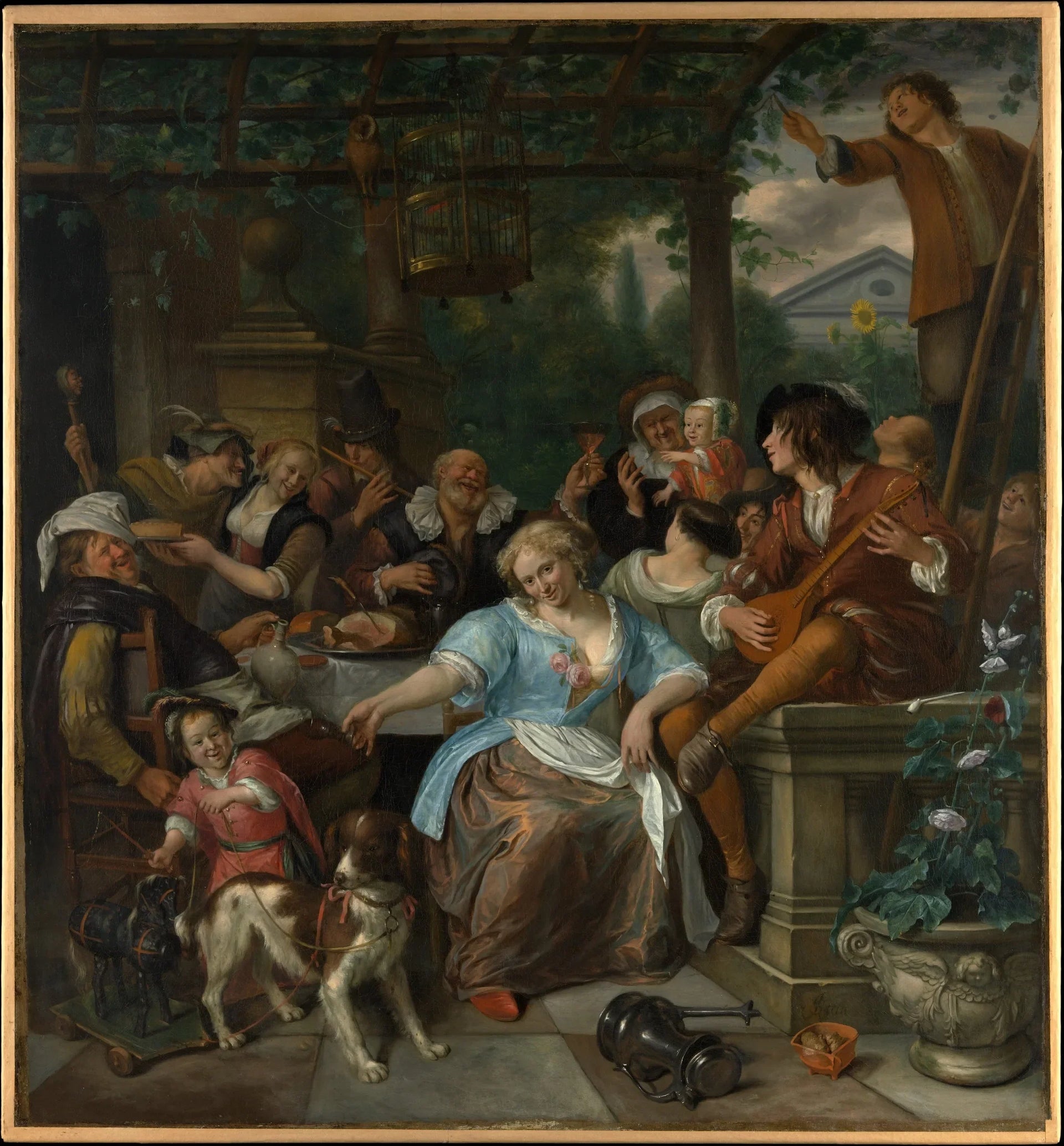 Joyeuse compagnie sur une terrasse - Jan Steen image 1 reproduction artisanale de tableau