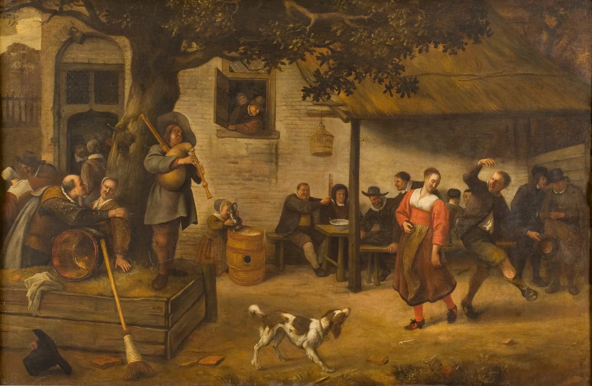 Joyeux groupe devant une auberge - Jan Steen image 1 reproduction de peinture à l’huile