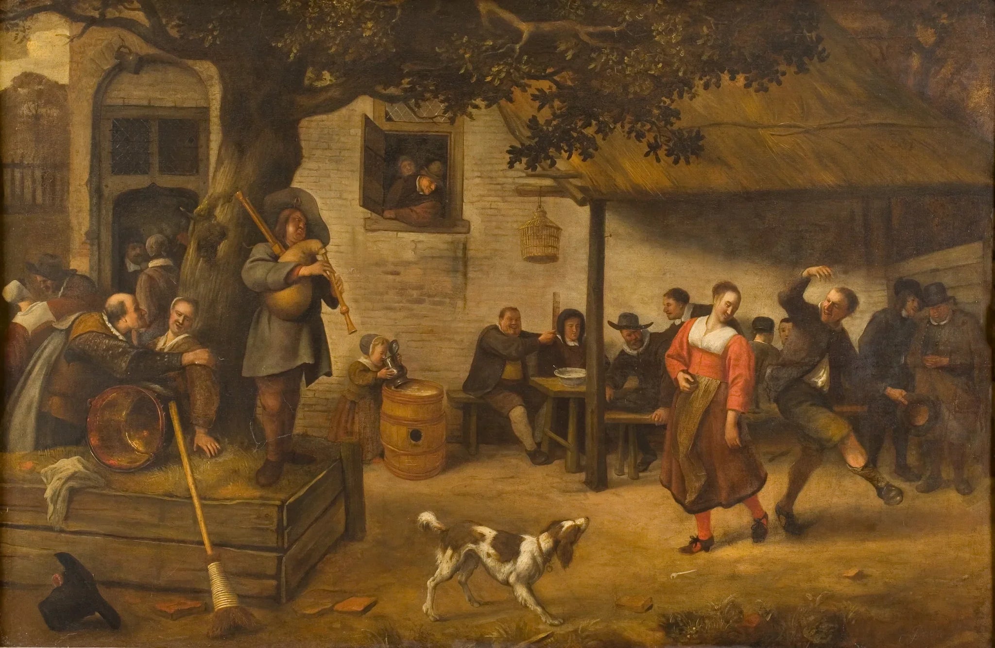 Joyeux groupe devant une auberge - Jan Steen image 1 reproduction de peinture à l’huile
