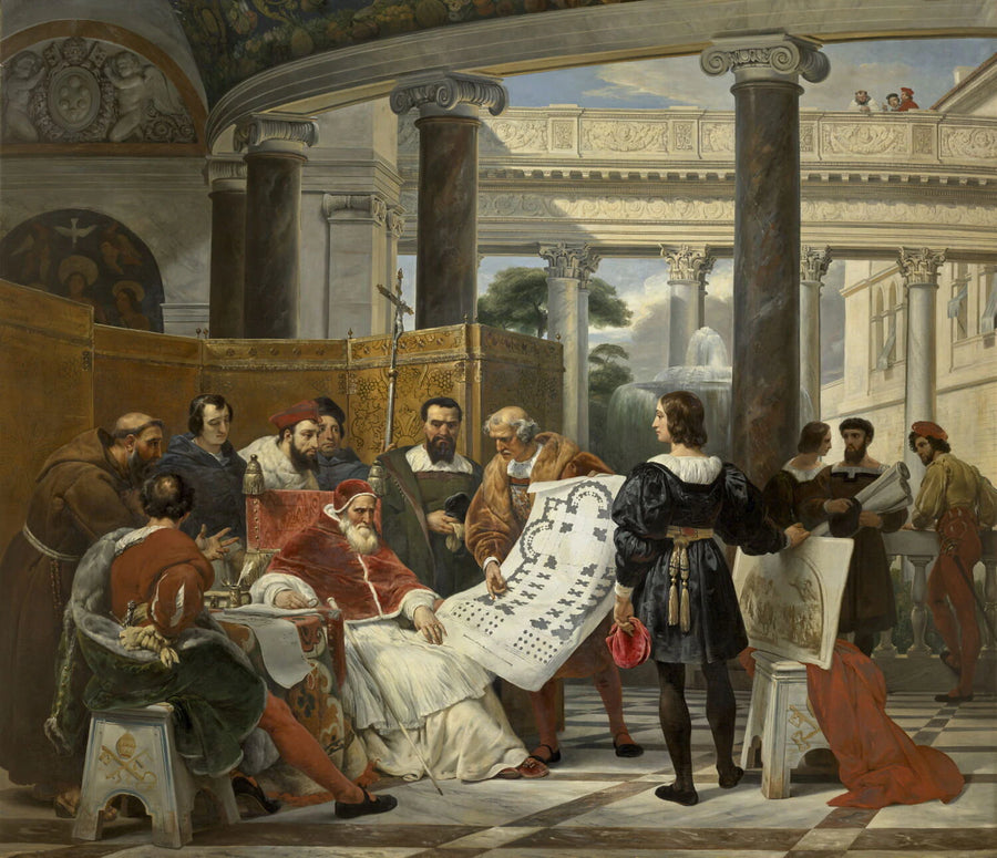 Jules II ordonnant les travaux du Vatican et de Saint-Pierre à Bramante, Michel-Ange et Raphaël - Horace Vernet