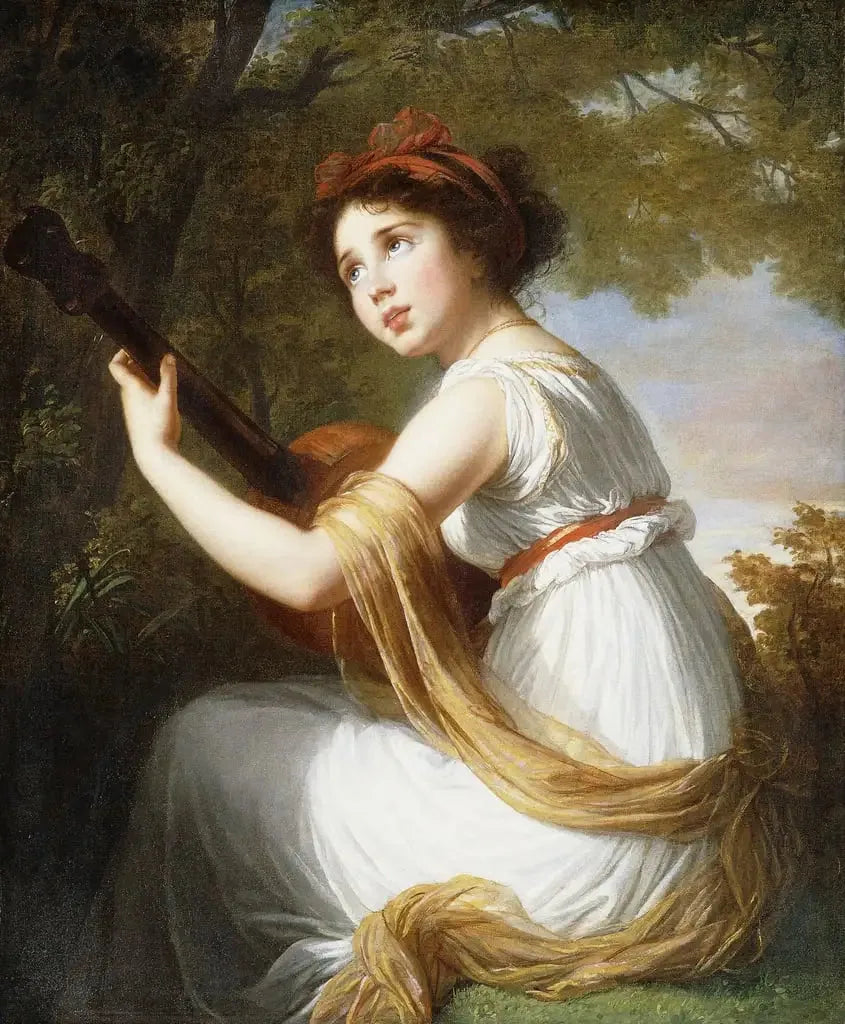 Julie Le Brun jouant de la guitare - Élisabeth Vigée Le Brun image 1 reproduction artisanale de tableau