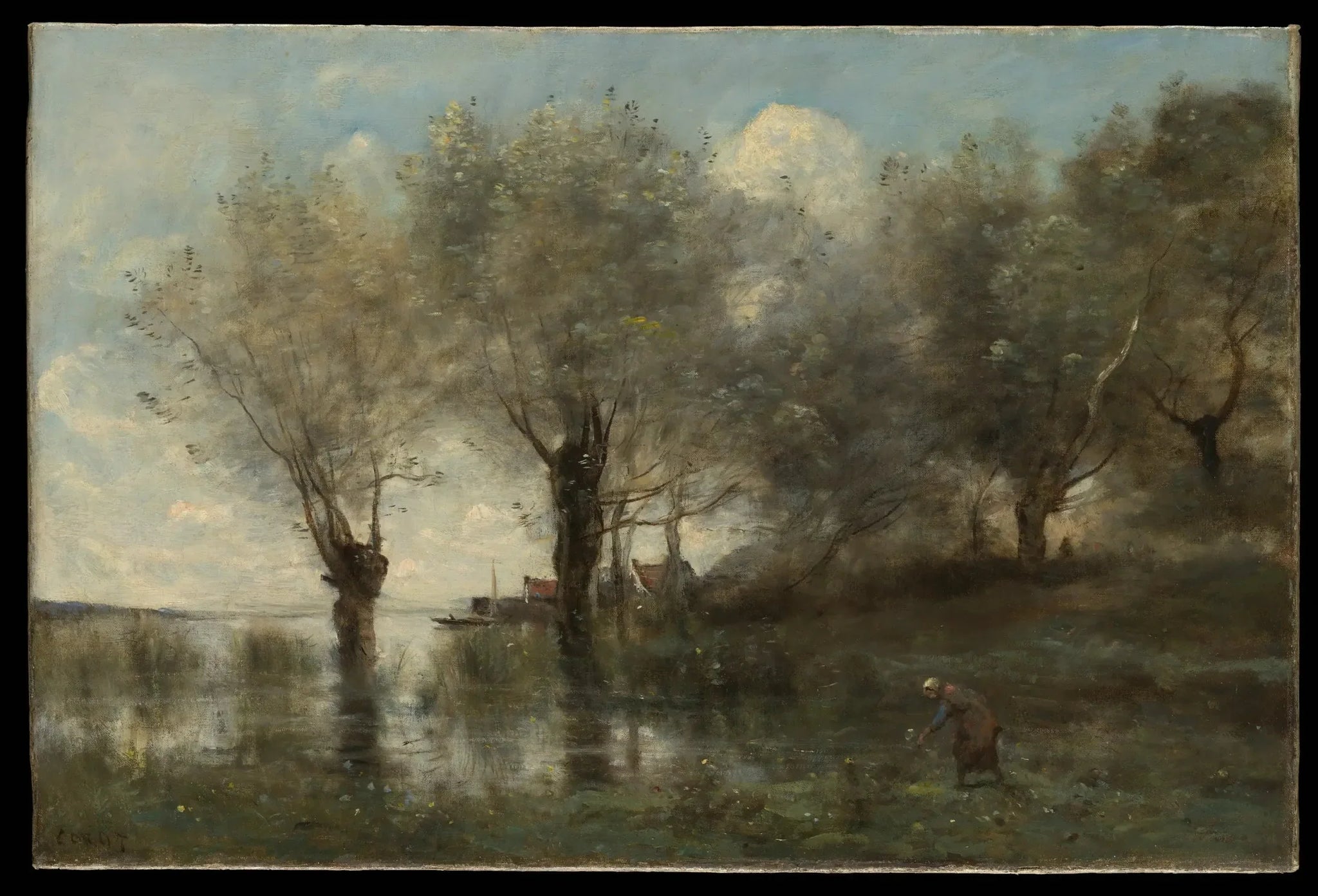 Jument en Picardie - Jean-Baptiste Camille Corot image 1 reproduction de peinture à l’huile