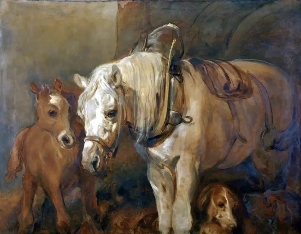 Jument et poulain - Edwin Henry Landseer image 1 reproduction de peinture à l’huile
