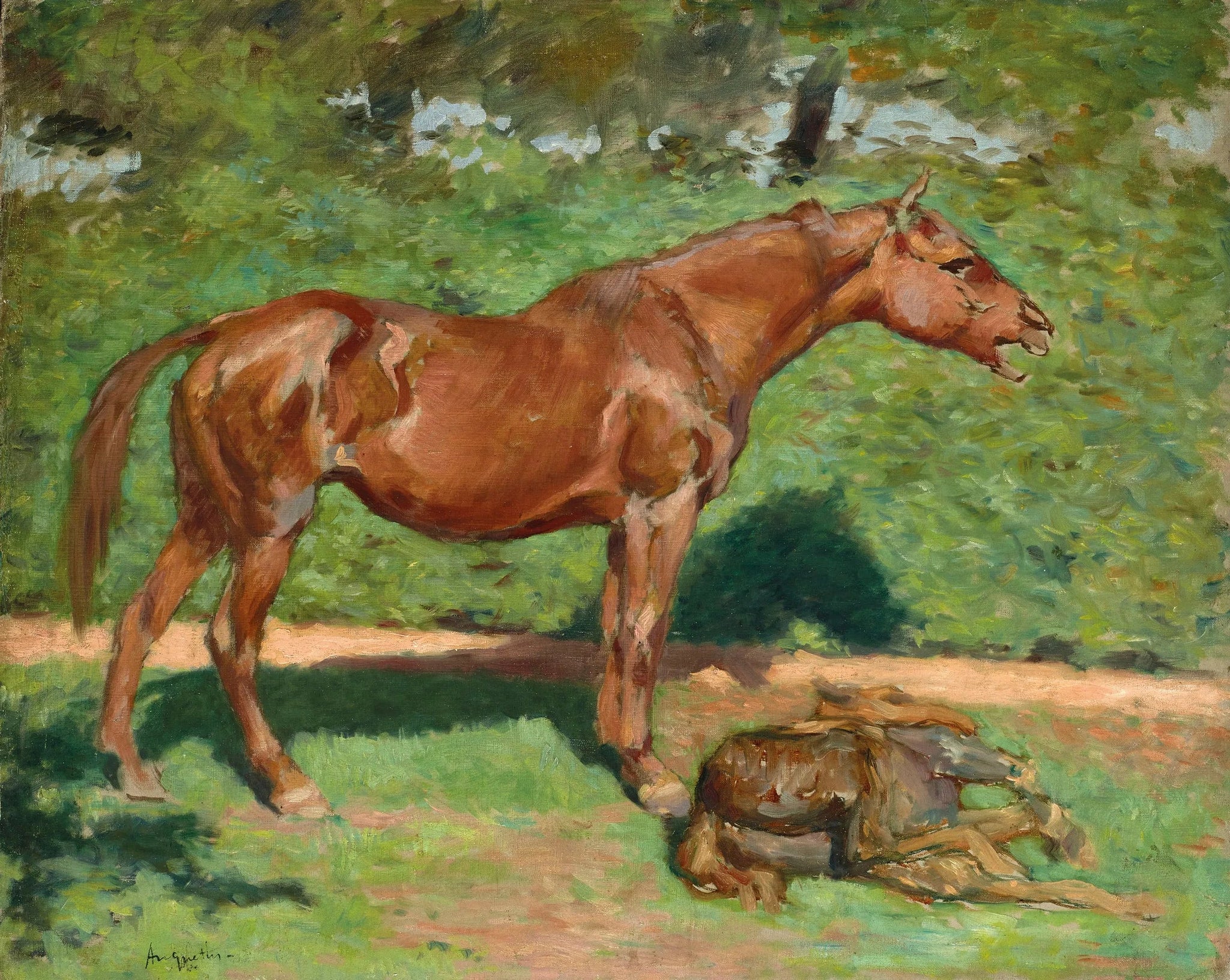 Jument et son poulain - Louis Anquetin image 1 copie peinte à la main à l’huile