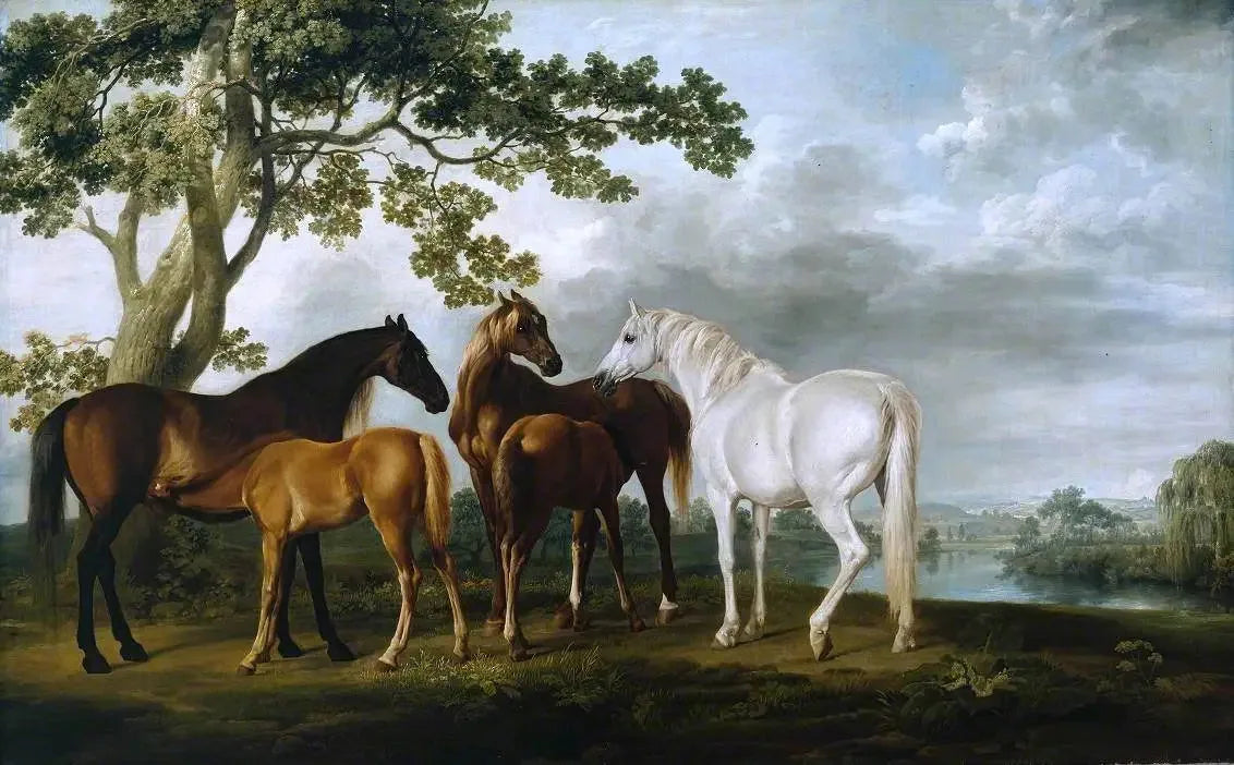 Juments et Poulains dans un paysage fluvial - George Stubbs image 1 reproduction artisanale de tableau