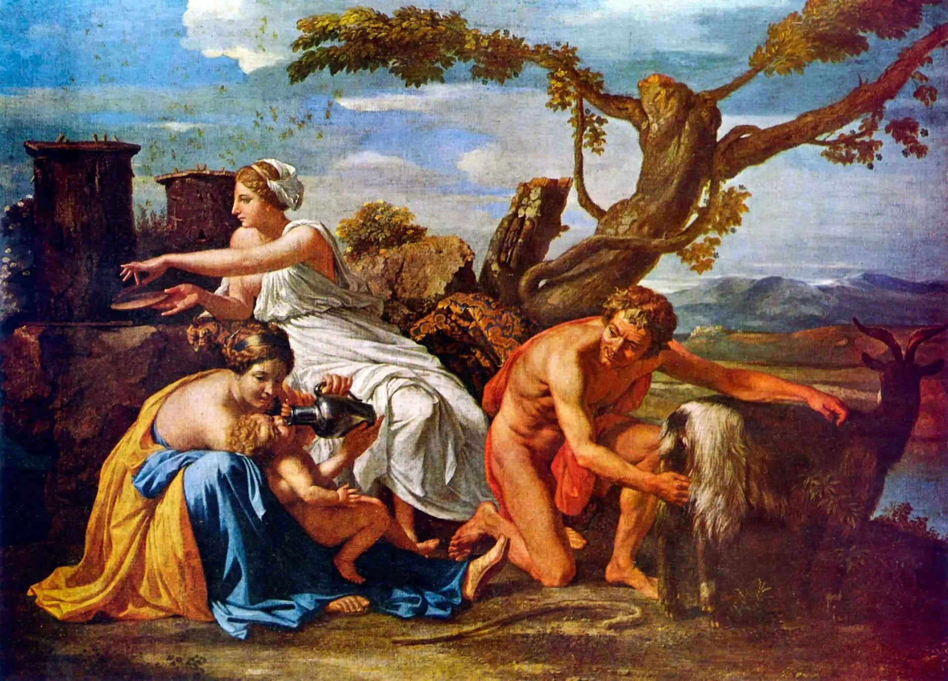 Jupiter enfant nourri par la chèvre Amalthée - Nicolas Poussin image 1 copie de tableau peinte à la main