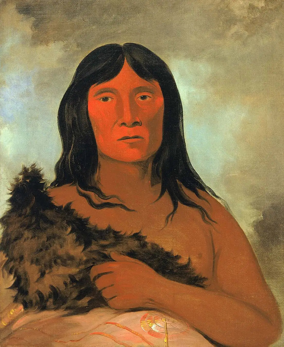 Kay-ée-qua-da-kúm-ee-gísh-kum, Celui qui sonde le sol avec son pied - George Catlin image 1 copie peinte à la main à l’huile