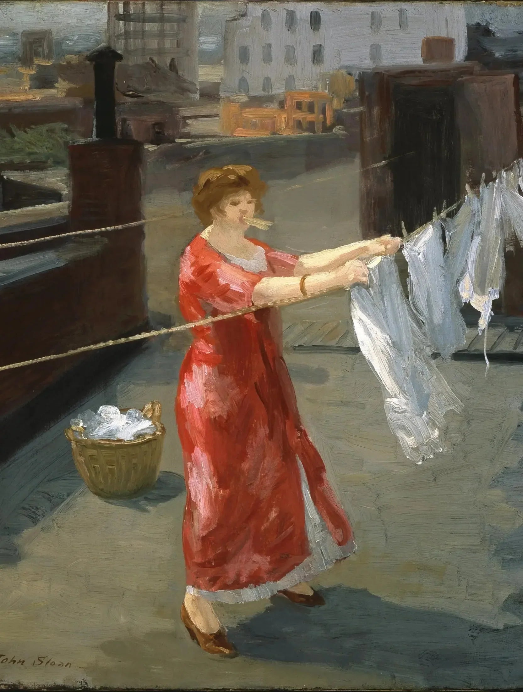 Kimono rouge sur le toit - John Sloan image 1 copie de tableau peinte à la main