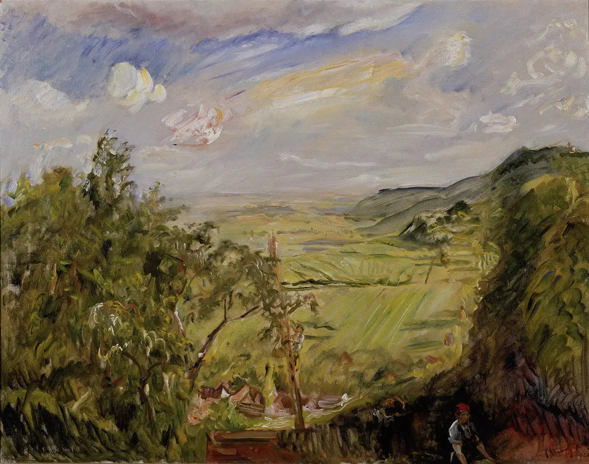 Kirschernte, Blick von Neukastel nach Süden - Max Slevogt image 1 reproduction d’œuvre d’art à l’huile