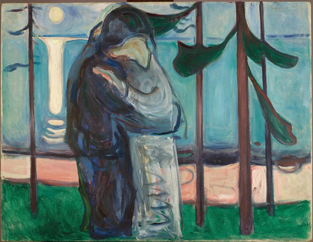 Kiss sur la côte au clair de lune - Edvard Munch image 1 reproduction de peinture à l’huile