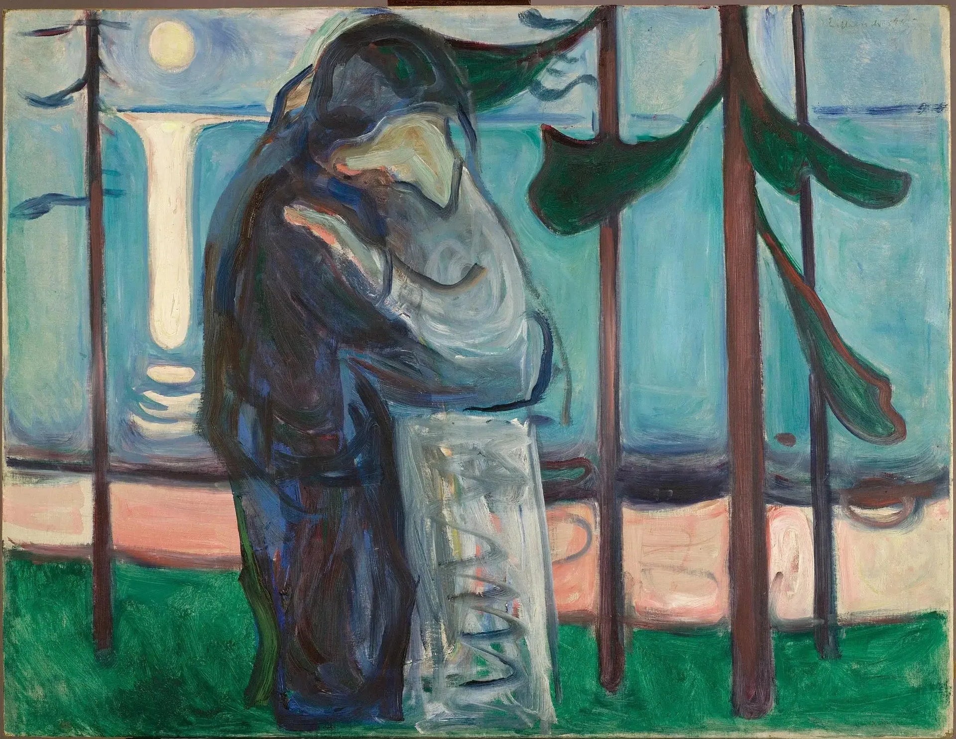 Kiss sur la côte au clair de lune - Edvard Munch image 1 reproduction de peinture à l’huile