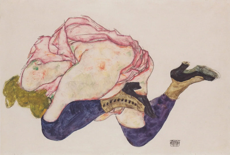 Femme agenouillée, tête inclinée - Egon Schiele