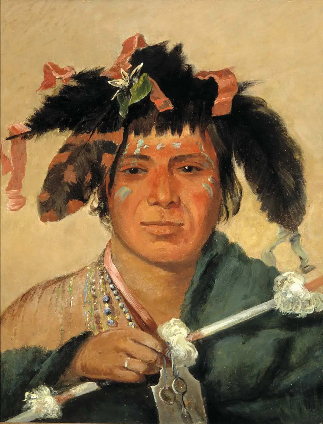 Ko-mán-i-kin-o-haw, Petite Baleine, une Brave - George Catlin image 1 copie peinte à la main à l’huile