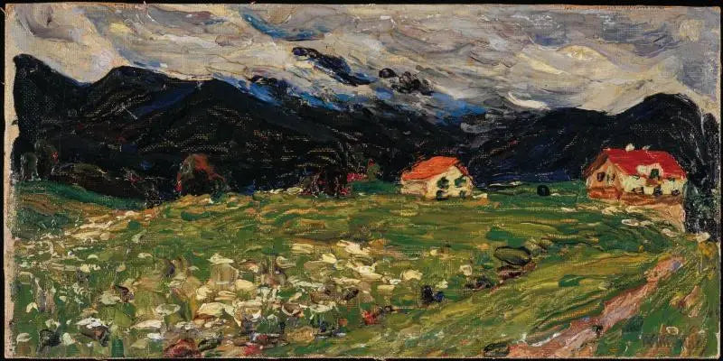 Kochel, paysage avec deux maisons - Vassily Kandinsky image 1 reproduction d’œuvre d’art à l’huile