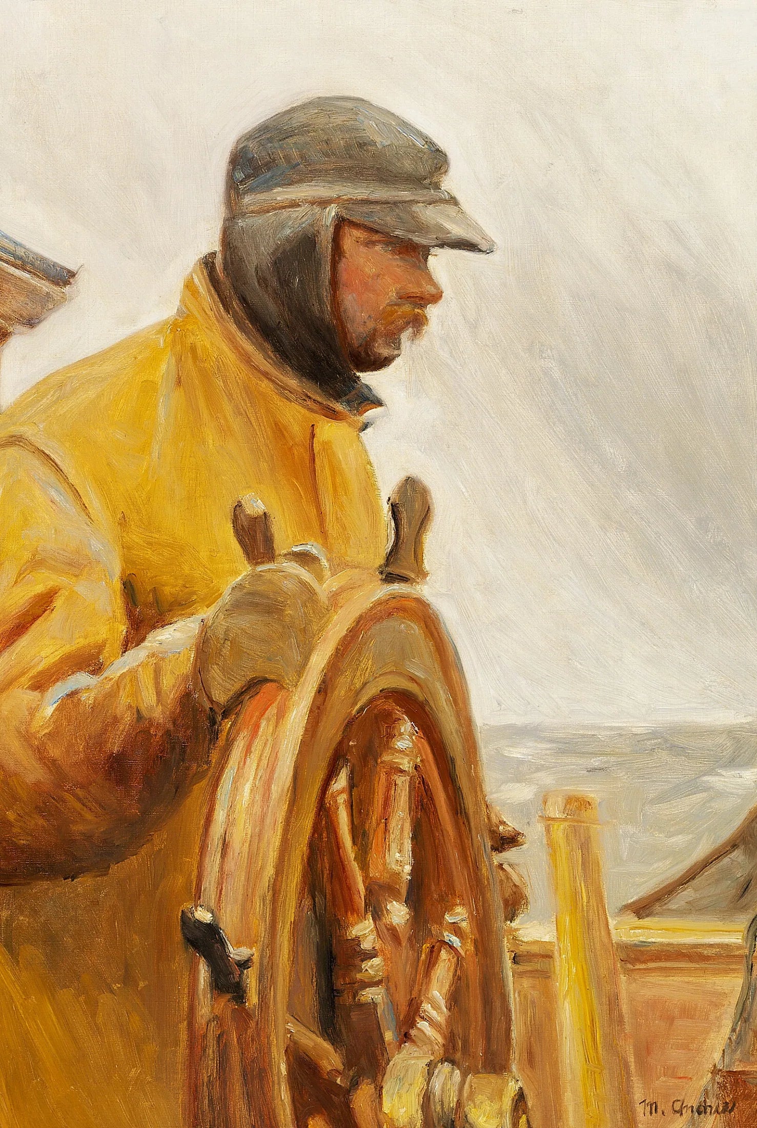 Konrad à la barre. Un pêcheur de Skagen dirige un bateau. - Michael Peter Ancher image 1 tableau peint à l’huile sur toile