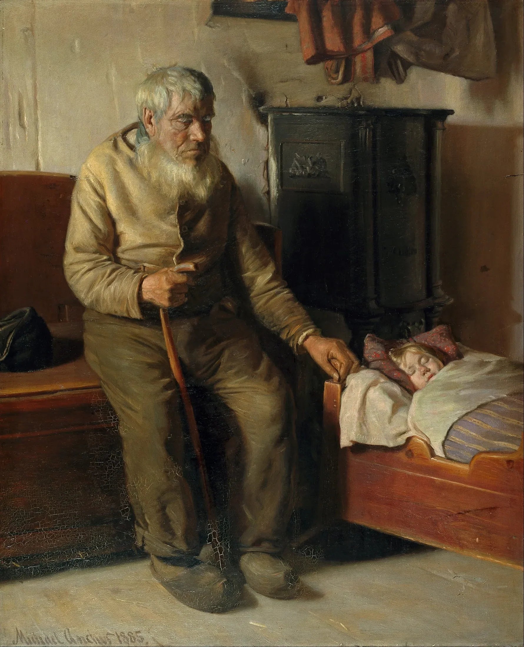 Kristian, aveugle, garde un enfant - Michael Peter Ancher image 1 tableau peint à l’huile sur toile