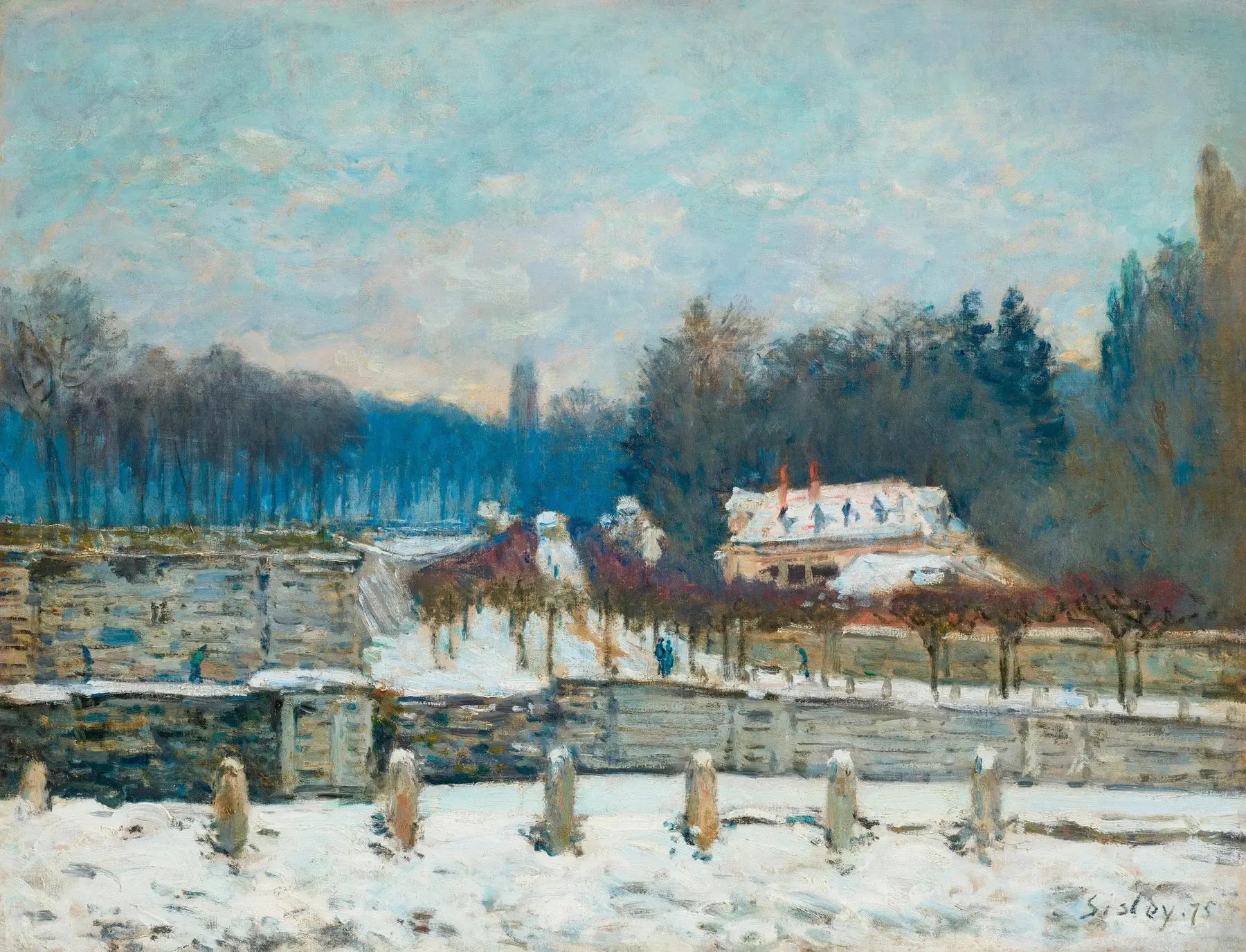 L'Abreuvoir de Marly-le-Roi, neige ou Jour d'hiver à Marly - Alfred Sisley image 1 reproduction de peinture à l’huile