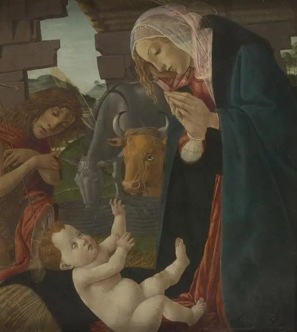 L'Adoration de l'Enfant de la Vierge et Saint Jean le Baptiste - Sandro Botticelli image 1 copie peinte à la main à l’huile