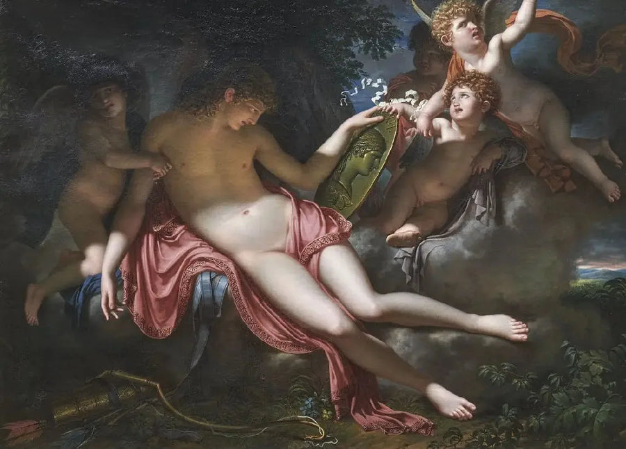 L'Amour adolescent pleurant sur le portrait de Psyché qu'il a perdu - Charles Meynier image 1 copie peinte à la main à l’huile