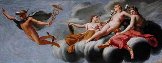 L'Amour, entouré de la Jeunesse et de la Beauté, ordonne à Mercure d'annoncer son pouvoir à l'univers - Eustache Le Sueur image 1 reproduction artisanale de tableau