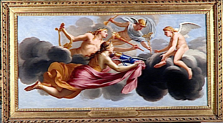 L'Amour reçoit l'hommage de Diane, d'Apollon et de Mercure - Eustache Le Sueur image 1 reproduction artisanale de tableau
