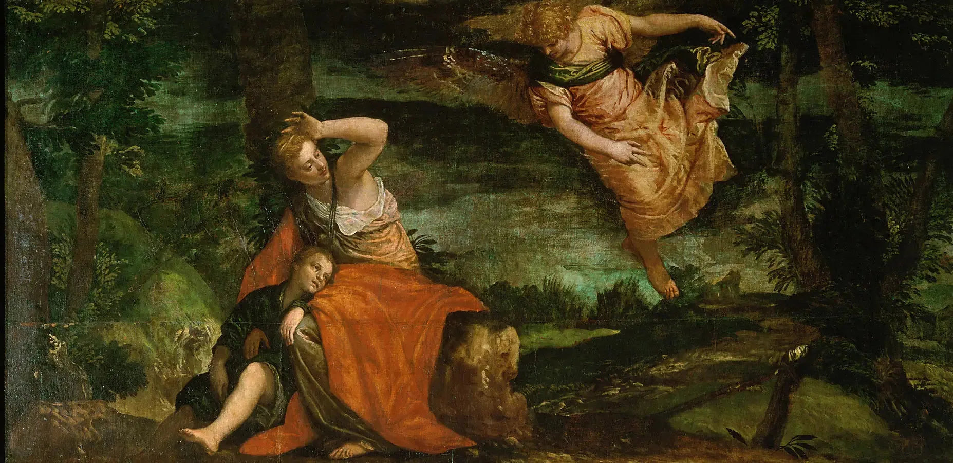 L'ange apparaît à Agar dans le désert / Agar et Ismaël dans le désert de Bersheeba - Paul Véronèse image 1 copie de tableau peinte à la main