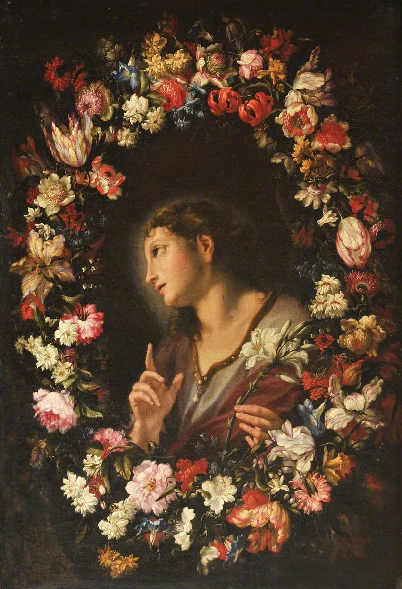 L'ange de l'Annonciation dans une guirlande de fleurs - Carlo Maratta image 1 copie de tableau peinte à la main
