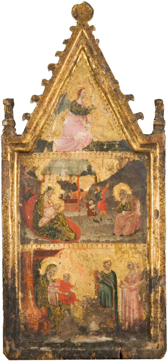 L'Ange de l'Annonciation (en haut), la Nativité et l'Annonciation aux bergers (au centre), l'Adoration des Rois mages (en bas) - Giovanni Baronzio