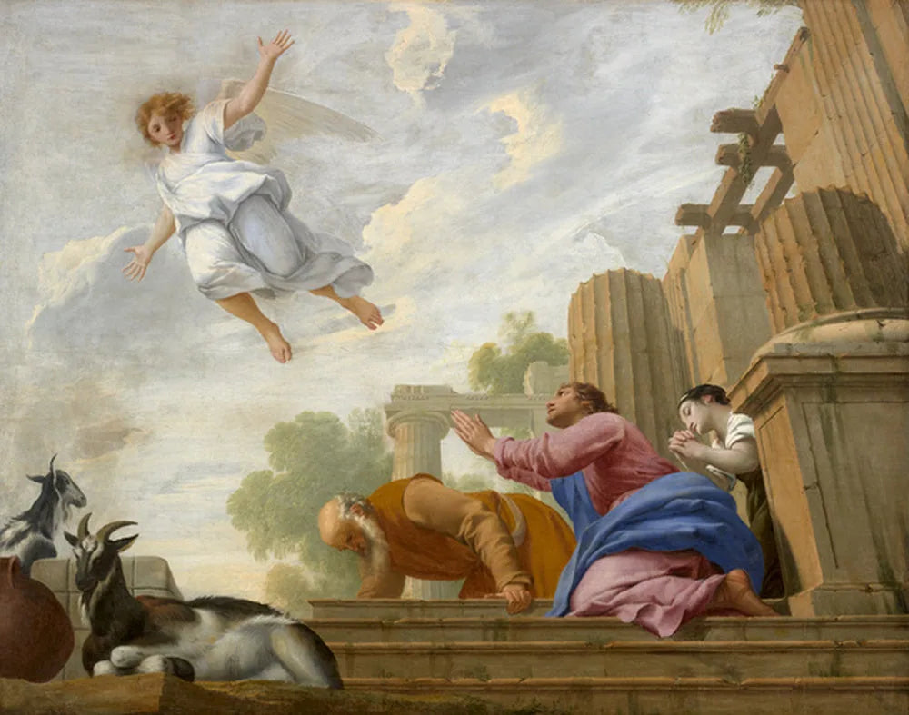 L'Ange Raphaël révèle sa véritable nature à Tobie et à sa famille et s'élève au ciel - Eustache Le Sueur image 1 tableau peint à l’huile sur toile