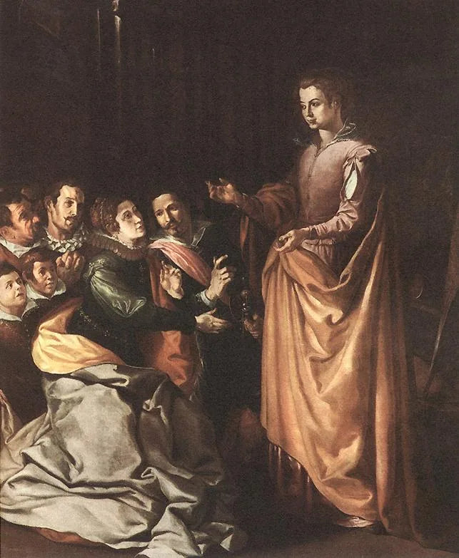 L'apparition de sainte Catherine à la famille de saint Bonaventure - Francisco de Herrera le Vieux image 1 tableau peint à l’huile sur toile