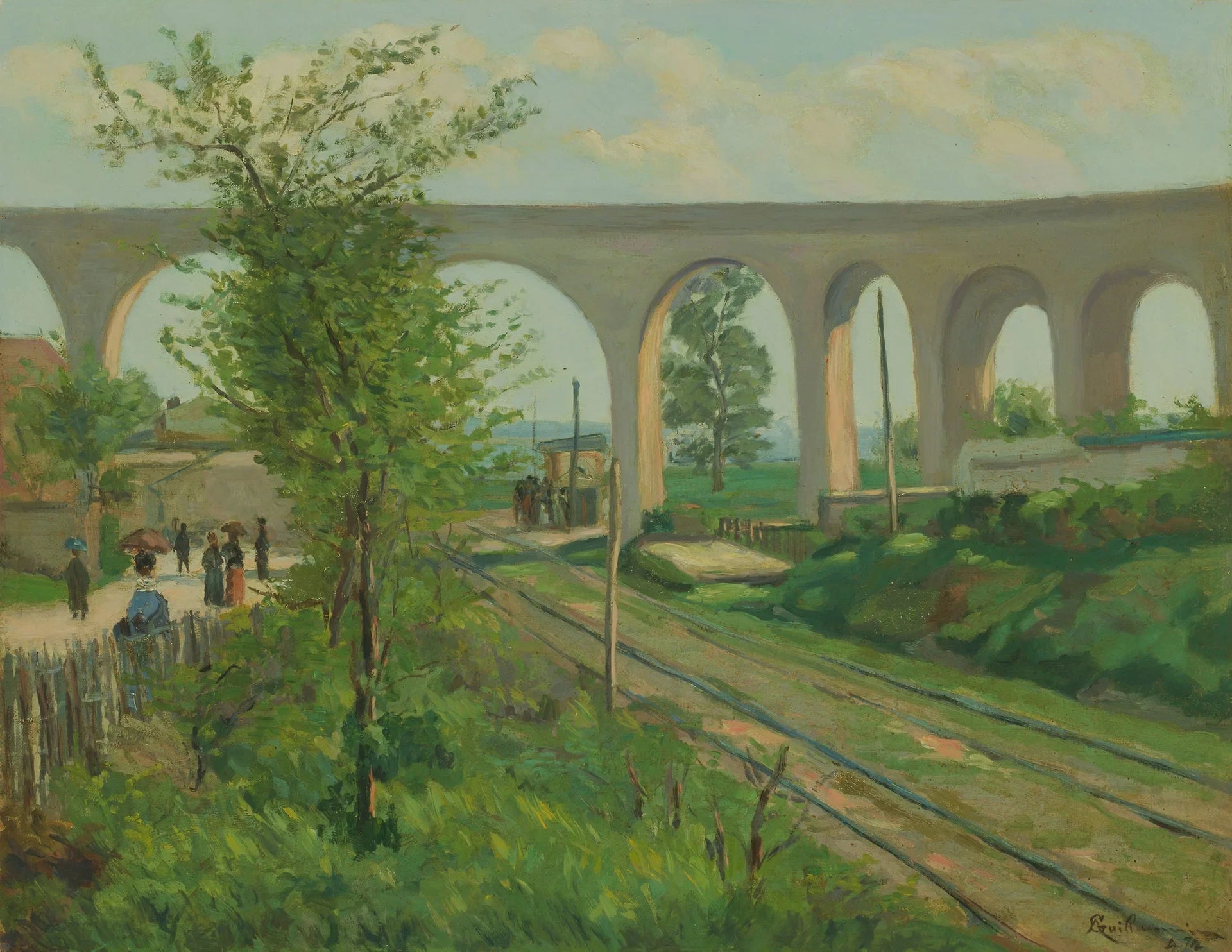 L'aqueduc d'Arcueil surplombant la voie ferrée de Sceaux - Armand Guillaumin image 1 reproduction artisanale de tableau