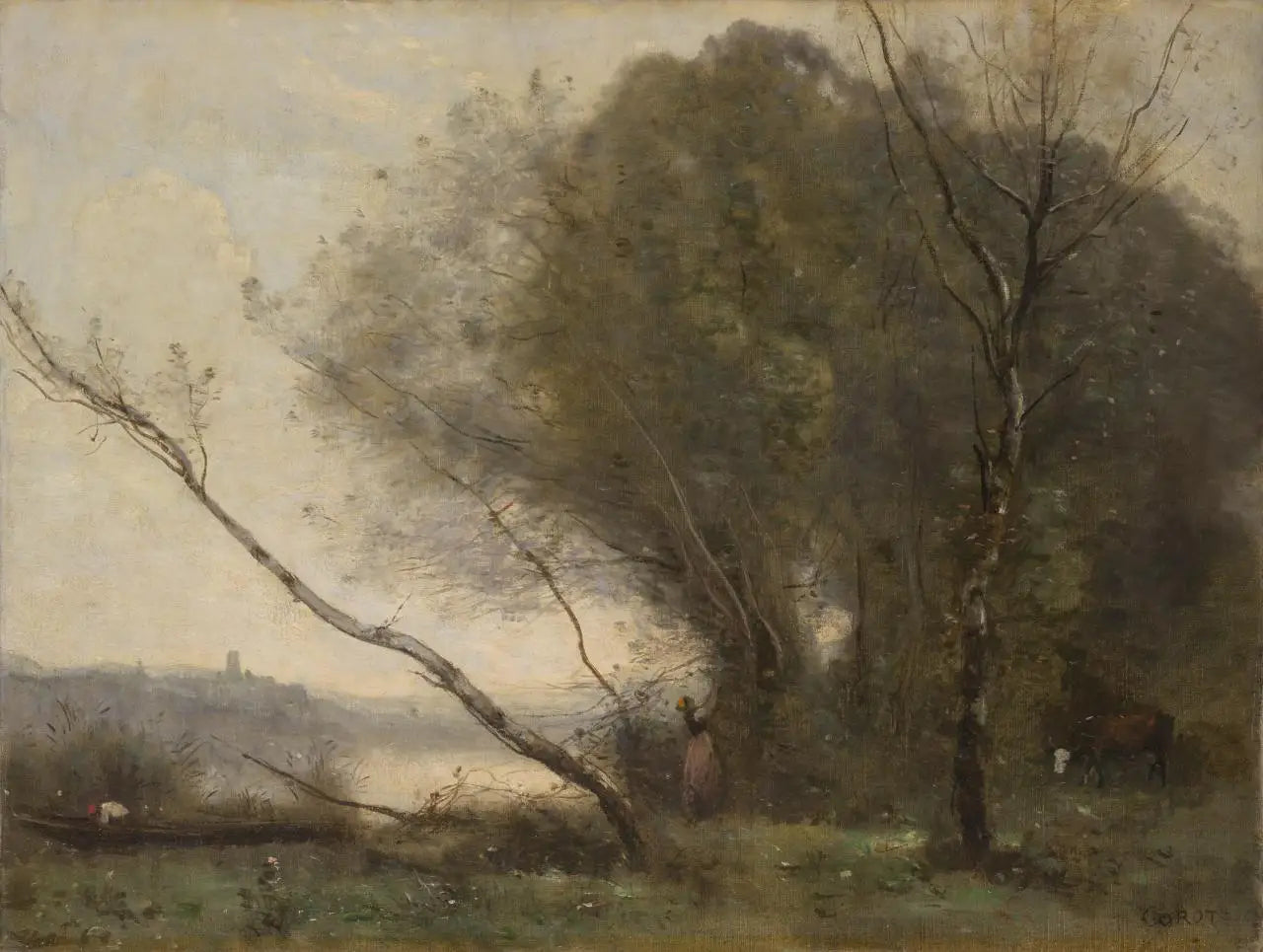 L'arbre courbé - Jean-Baptiste Camille Corot image 1 reproduction de peinture à l’huile