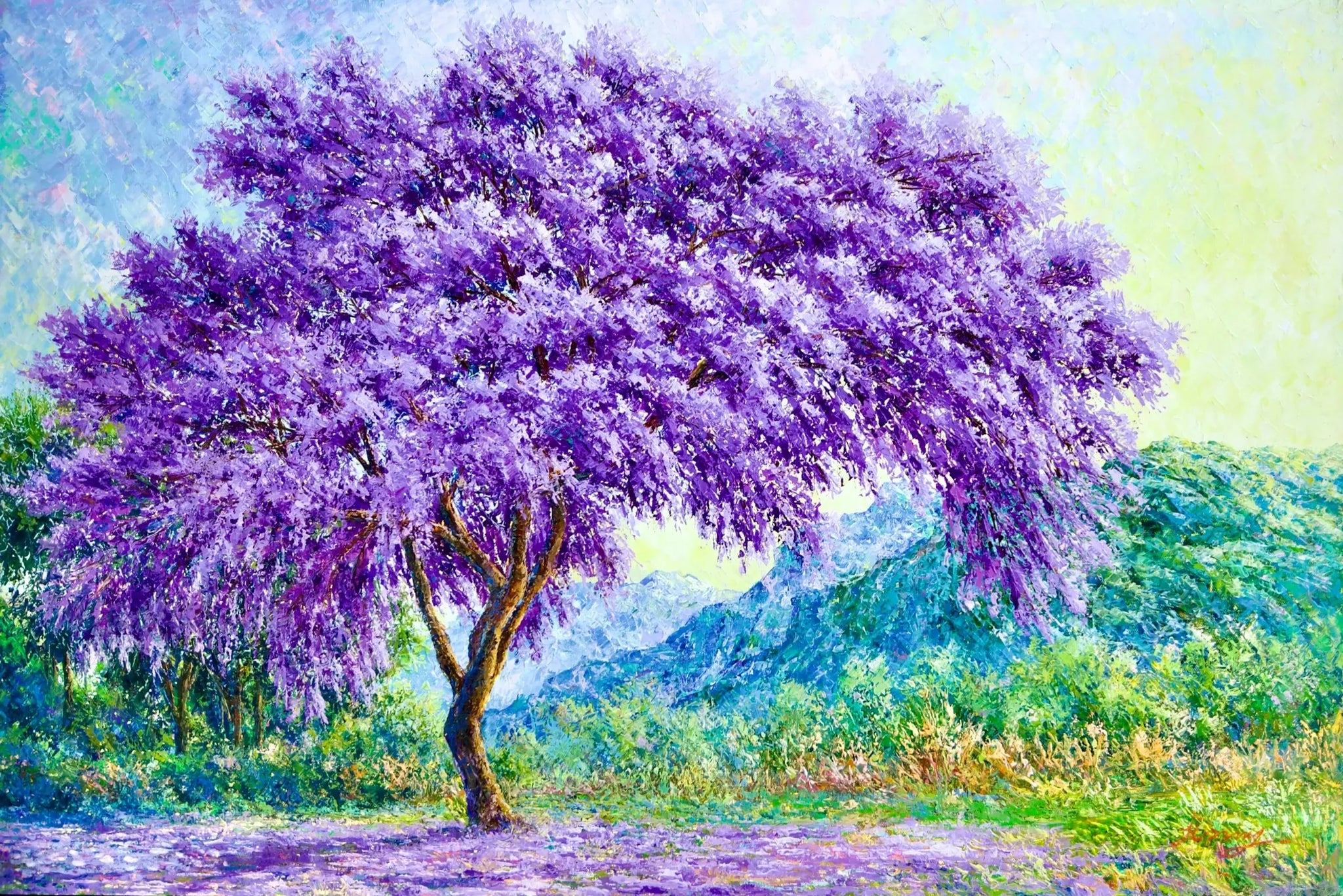 L'Arbre Violet | 90 x 60 cm image 1 copie peinte à la main à l’huile