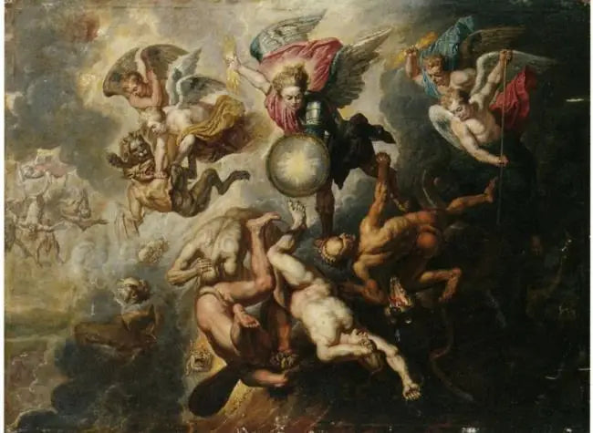 L'archange Michel chassant les anges rebelles (Apocalypse 12:7-9, XVIIe siècle) - Peter Paul Rubens image 1 reproduction artisanale de tableau