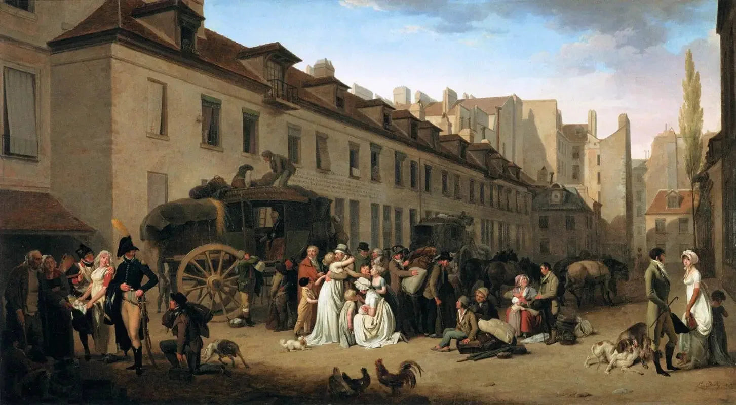 L'Arrivée d'une diligence dans la cour des Messageries - Louis-Léopold Boilly image 1 reproduction artisanale de tableau
