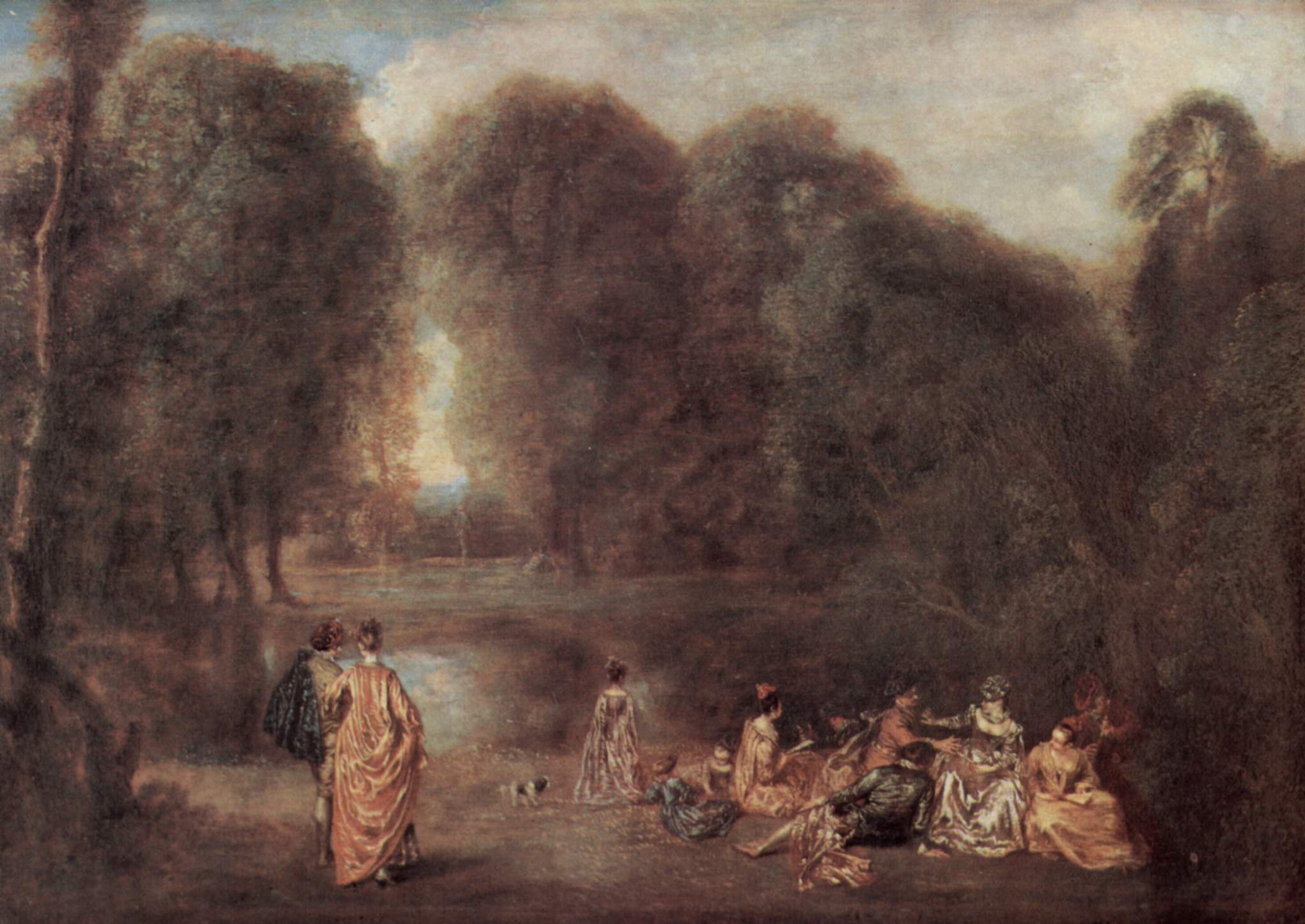 L'Assemblée dans un parc - Antoine Watteau image 1 reproduction artisanale de tableau
