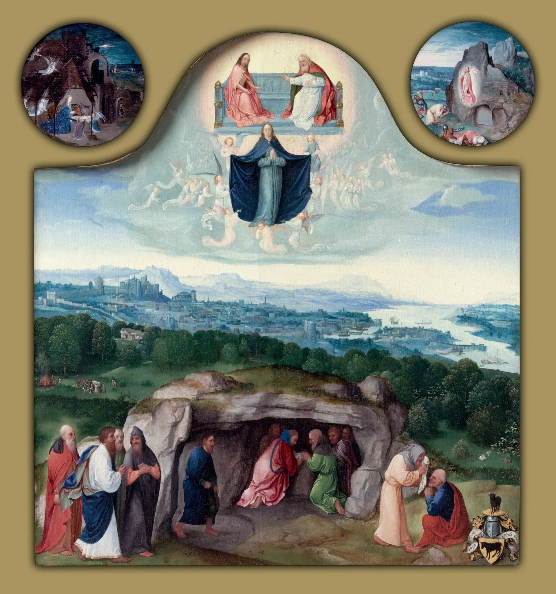 L'Assomption de la Vierge, avec la Nativité, la Résurrection, l'Adoration des Rois mages, l'Ascension du Christ, saint Marc et un ange, et saint Luc et un bœuf - Joachim Patinier image 1 reproduction artisanale de tableau