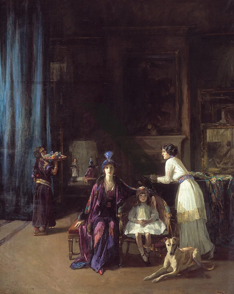 L'atelier de l'artiste : Lady Hazel Lavery avec sa fille Alice et sa belle-fille Eileen - John Lavery image 1 reproduction de peinture à l’huile