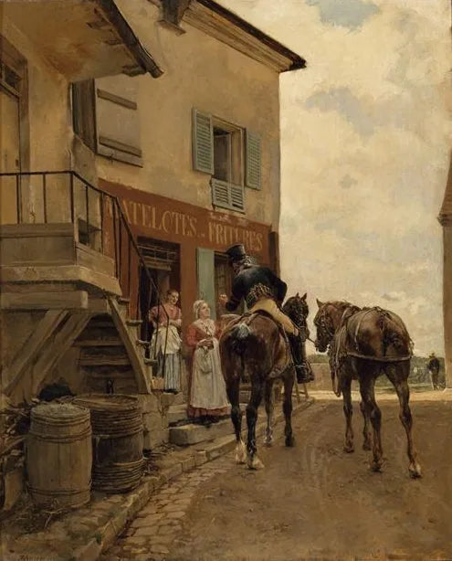 L'Auberge du Pont de Poissy - Ernest Meissonier image 1 tableau peint à l’huile sur toile