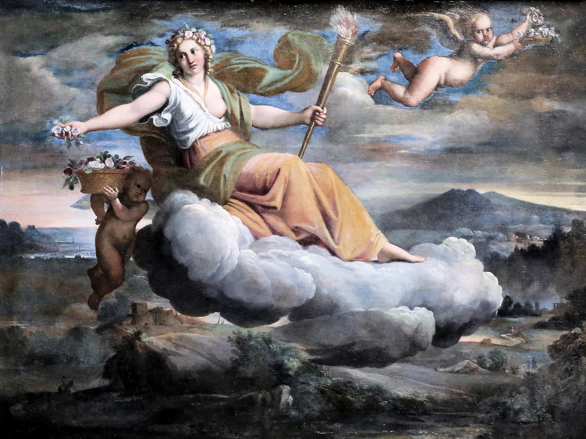 L'Aurore parsemant des fleurs et tenant une torche - Annibale Carracci image 1 reproduction artisanale de tableau