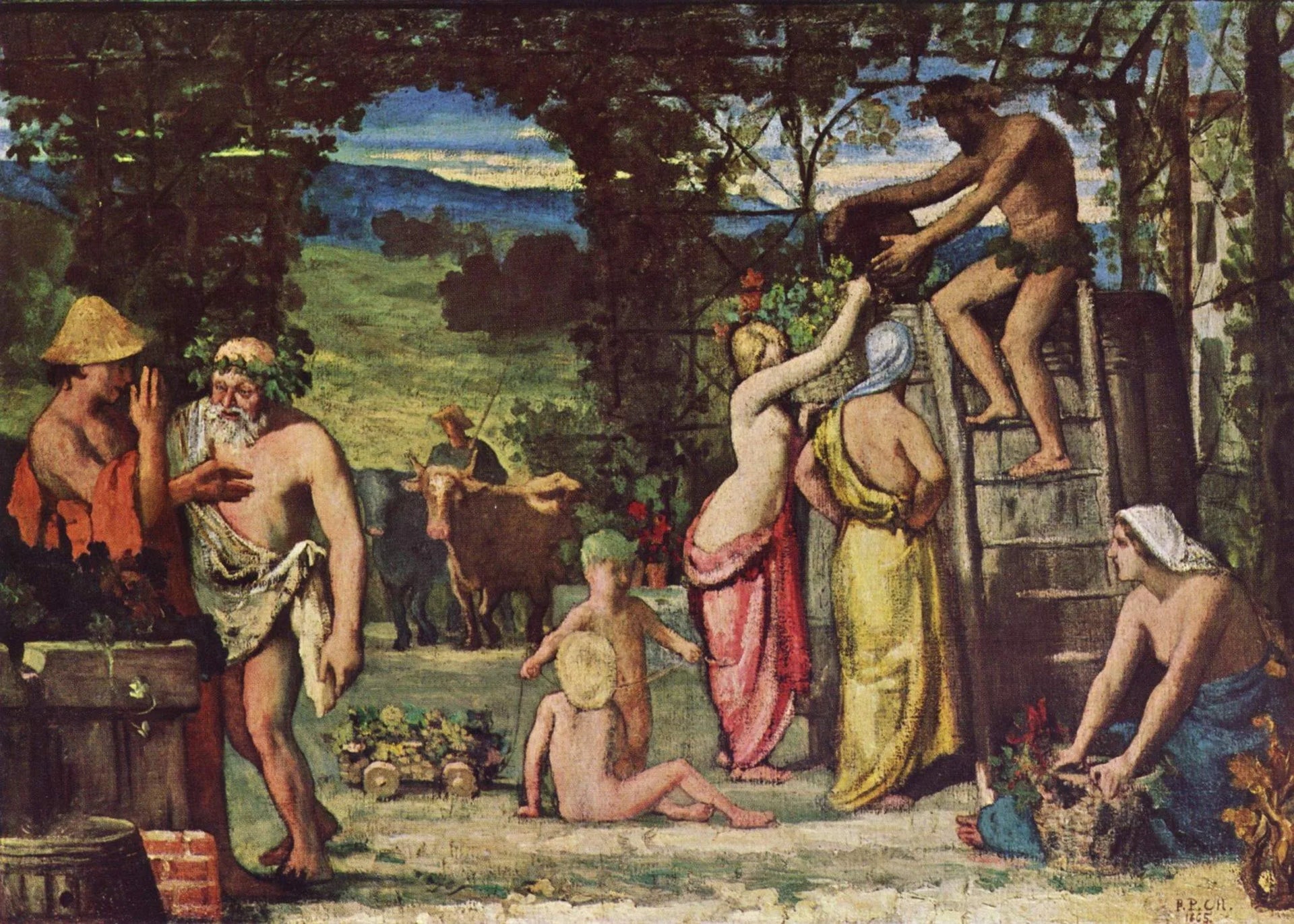L'Automne - Les vendanges - Pierre Puvis de Chavannes image 1 copie peinte à la main à l’huile