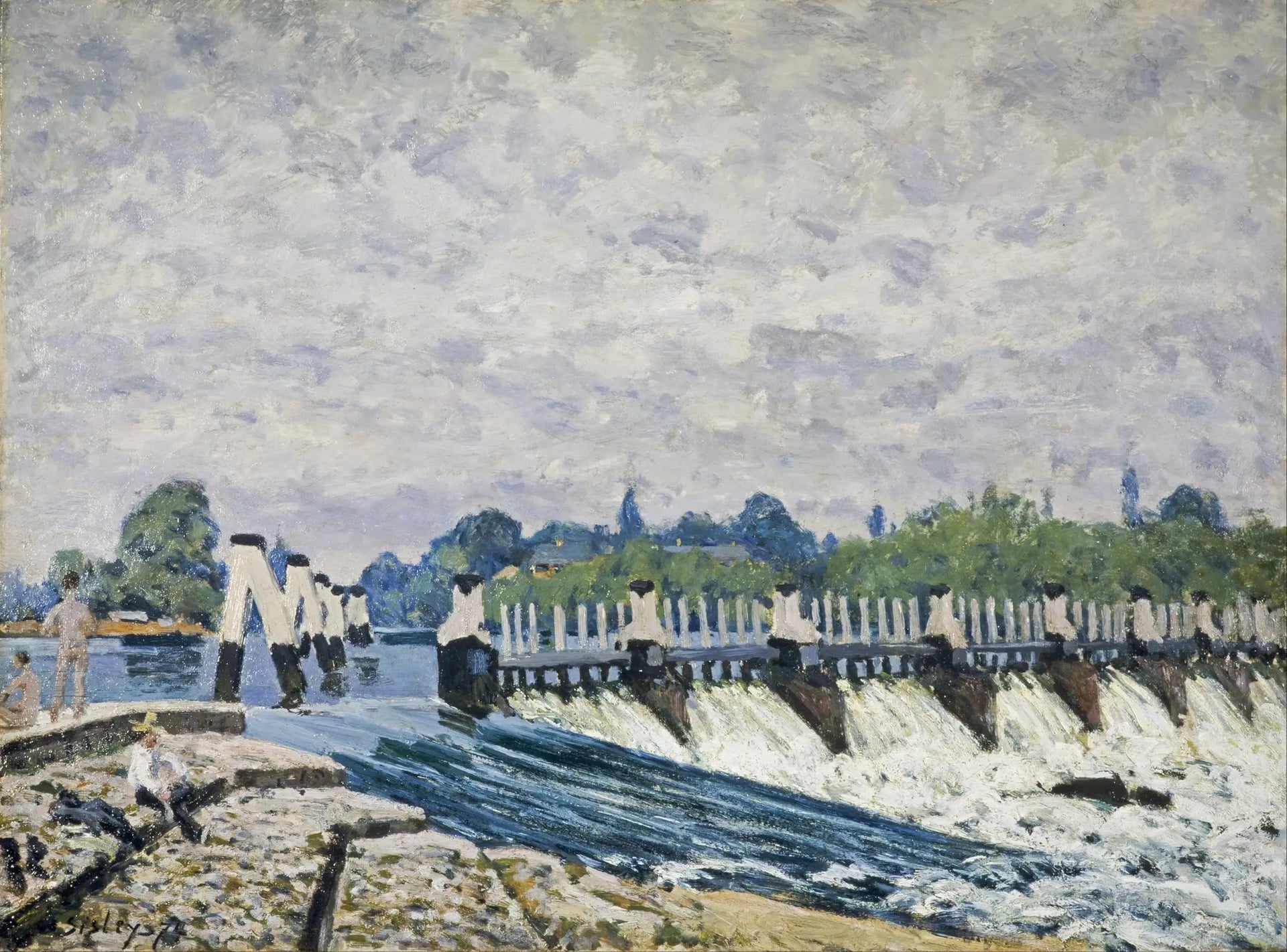 L'Écluse de Molesey près de Hampton Court, effet du matin - Alfred Sisley image 1 tableau peint à l’huile sur toile