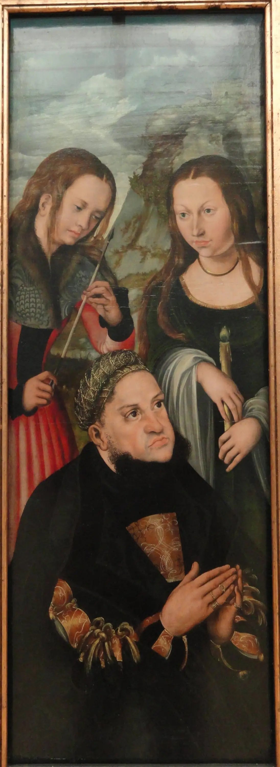 L'électeur Frédéric le Sage de Saxe (1463-1525) avec les saintes Ursule (à gauche) et Geneviève (à droite) - Lucas Cranach the Elder image 1 reproduction de peinture à l’huile