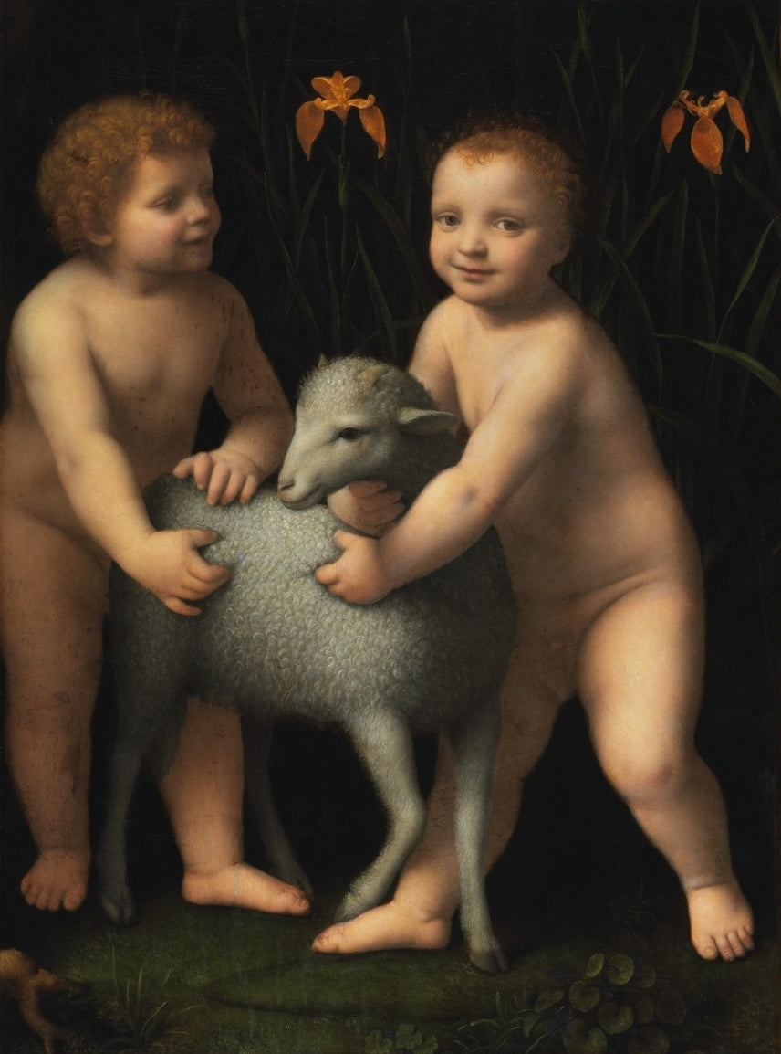 L'Enfant Jésus et le petit saint Jean-Baptiste avec un agneau - Bernardino Luini image 1 reproduction artisanale de tableau