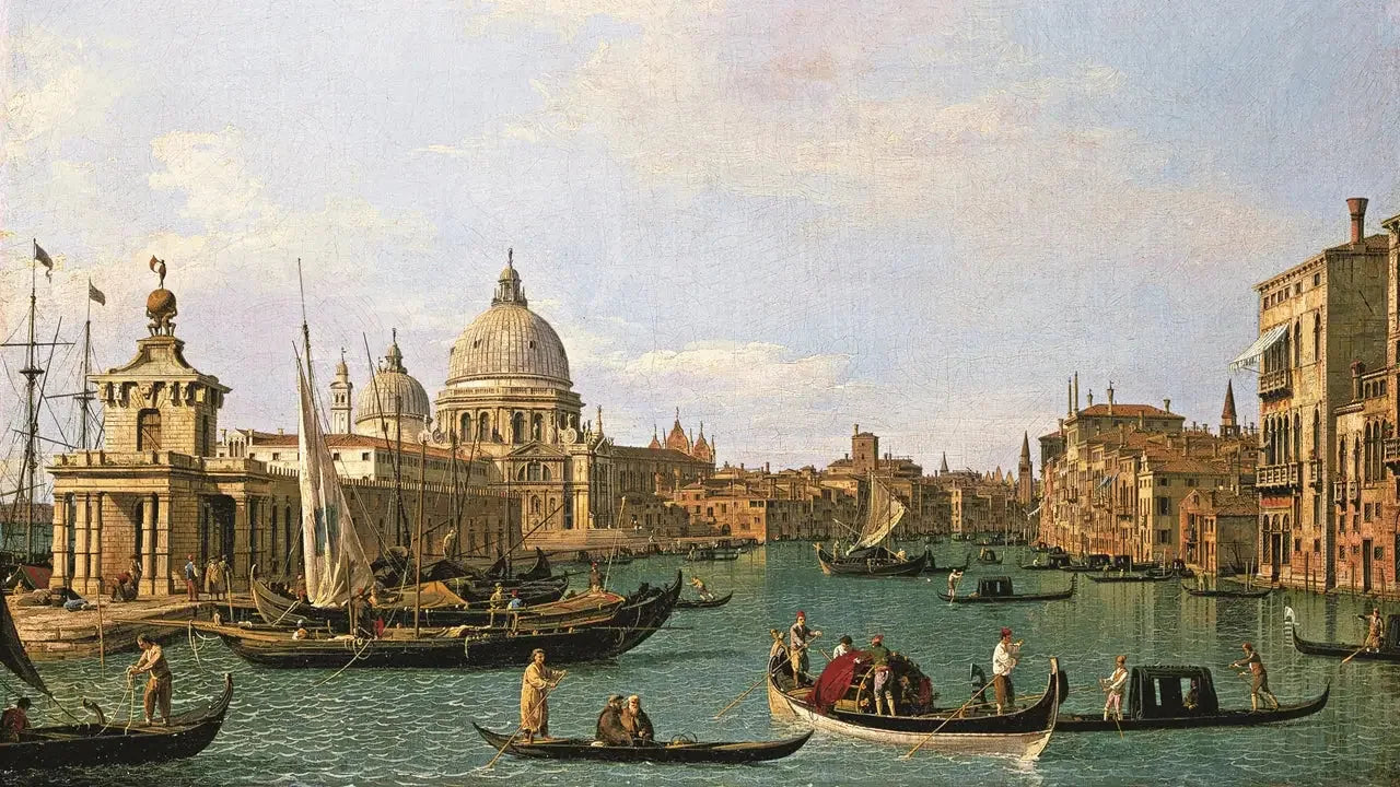 L'entrée du Canal Grande à la Punta della Dogana et à la Santa Maria della Salute - Canaletto image 1 tableau peint à l’huile sur toile