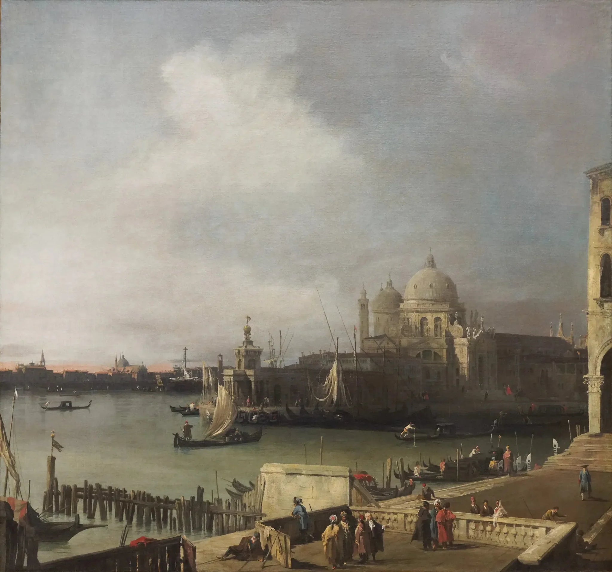 L'Entrée du Grand Canal, avec Santa Maria della Salute et le canal de la Giudecca, vue de l'extrémité occidentale du Môle - Canaletto image 1 copie peinte à la main à l’huile